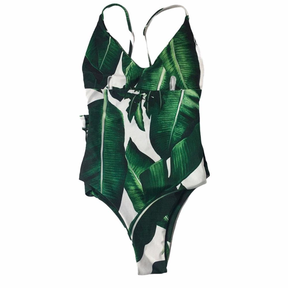 PALM LEAF Tropical 1Pc Criss Cross Back 1Pc Swim Sz M